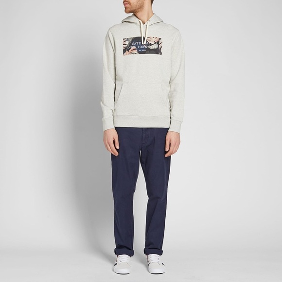 Saturdays NYC Men's Small Ditch Monstera Block Hoody Natural Heather Sweatshirt - Picture 13 of 16